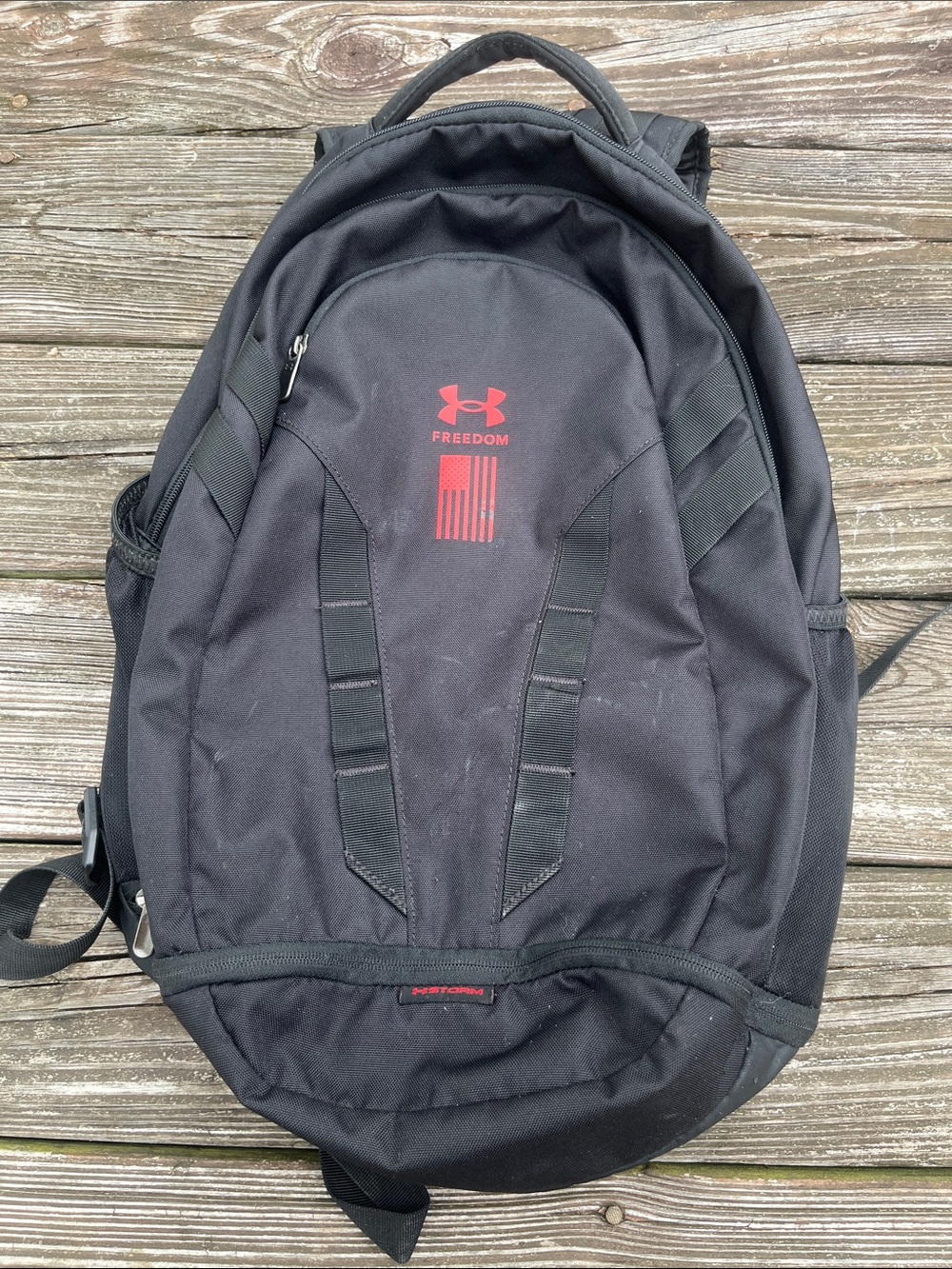 Under Armour Hustle 5.0 Black & Red Backpack with Camo Interior Freedom Series